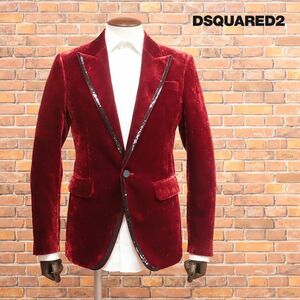 秋冬/DSQUARED2/46サイズ/タキシード ジャケット S74BN1137 ベルベット ラインストーン装飾 ラメ 贅沢 イタリア製 新品/赤/レッド/jd319/