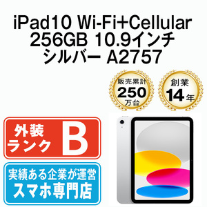 良品 iPad10 256GB 10.9インチ シルバー A2757 Wi-Fi+Cellular 10.9インチ 第10世代 2022年 本体 中古 SIMフリー