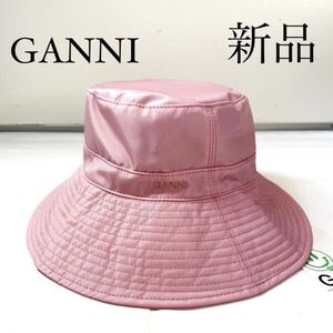 GANNI ガニー　ロゴプリント　バケットハット　バケハ　ピンク