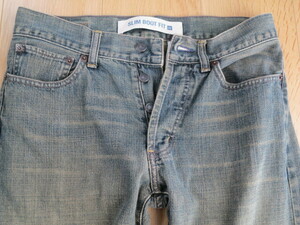 ｗ７３　GAP　SLIM　B00T　FIT　JEANS　ギャップ　スリムブートフィット　ボタンフライ　ジーンズ　ブラック デニム Gパン ダメージ　1969