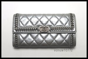 近年モデル希少美中古■CHANEL 22番台 ボーイシャネル SV金具 レザー 2つ折り長財布 シャネル■1114kk506-6