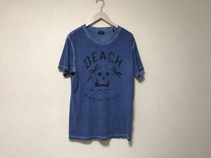 本物ディーゼルDIESELコットン後染め柄プリントダメージ加工半袖TシャツメンズサーフアメカジモードゴルフドレスS青ブルーインド製