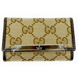 【未使用】【中古】GUCCI グッチ GGキャンバス 6連キーケース METAL BAR ベージュ×ブラウン