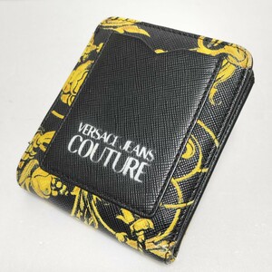 Versace Jeans Couture ヴェルサーチジーンズクチュール 二つ折り財布 黒×花柄(黄色)