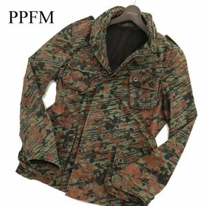 PPFM ペイトンプレイス 通年 ペンキ風 総柄★ フード収納 M-65 ミリタリー フィールド ジャケット Sz.M　メンズ 緑カーキ　C4T00577_1#O