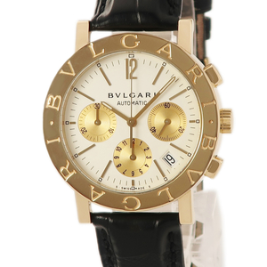 【3年保証】 ブルガリ ブルガリブルガリ クロノグラフ BB38GLCH K18YG無垢 白 金目 バー アラビア 自動巻き メンズ 腕時計