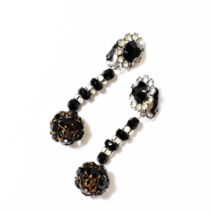 Vintage 　1950′s black×clear　rhinestone earrings