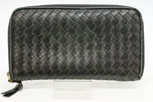 Ｆ☆Bottega Veneta ボッテガ・ヴェネタ ラウンドファスナー 長財布 イントレチャート レザー ブラック 黒 質屋・リサイクルマート宇部店