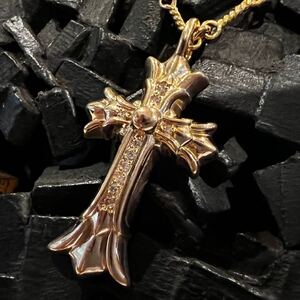 クロムハーツ 22K ダブルCHクロス パヴェダイヤモンド チャーム ペンダントトップ 美品 PLAT 18K