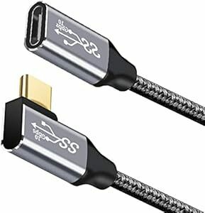 USB type C 延長ケーブル L字 1M タイプc 延長コード USB3.1 Gen2(10Gbps) 100W PD急速充