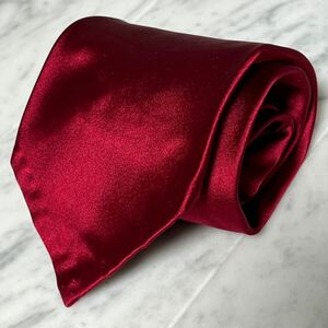 【美品】 999円～ POLO RALPH LAUREN ネクタイ レッド 無地 光沢 Silk100% (R2)