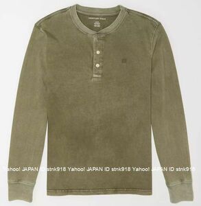 〓アメリカンイーグル/US XL/AE Super Soft Icon Long-Sleeve ヘンリーTシャツ/Olive