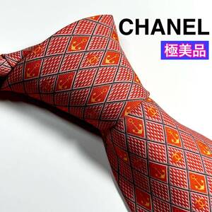 極美品 CHANEL シャネル　ネクタイ　シルク　ココマーク　イカリ柄