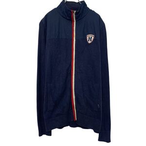 TOMMY HILFIGER ロゴ ジャージ トミーヒルフィガー XL ネイビー フルジップ ビッグサイズ ニット 切替 古着卸 アメリカ仕入 a610-7345