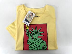 新品■keithharing キースヘリング レディース 半袖シャツ S イエロー 自由の女神風 イラスト