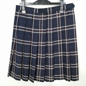 1円 スクールスカート 大きいサイズ 冬物 w75-丈58 チェック 兵庫宝塚東高校 プリーツ 学生服 制服 女子 中古 HK6563