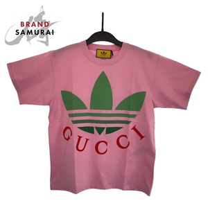 新品未使用 GUCCI グッチ GUCCI × adidas サイズXS ピンク 桃色 コットン 723384XJE2A5904 トップス ロゴプリント 男女兼用 405488 新品