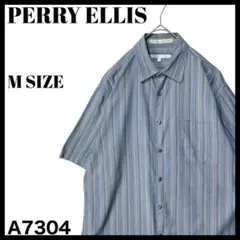 PERRY ELLIS ペリー エリス ストライプ 半袖シャツ ブルー 青 M