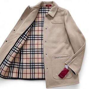 LL【タグ付き未使用】BURBERRY LONDON ノバチェック ハーフコート ジャケット ベージュ ホースロゴ バーバリーロンドン レディース 42 銀釦