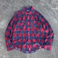 80s WOODLAND print flannel shirt L/S