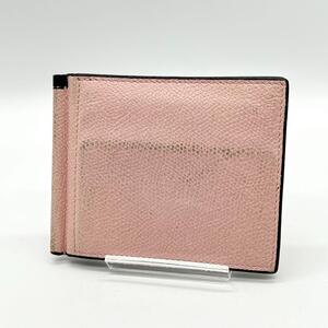 【良品】Valextra ヴァレクストラ マネークリップ カードケース ミニ財布 レザー 金具 シンプル レディース PINK ピンク AD060820A