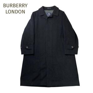 美品☆BURBERRY LONDON☆バーバリーロンドン 羊毛カシミヤ ロングコート ネイビー サイズXL相当