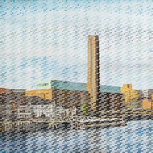 【五】真作 渡辺聡 『Tate Modern(Modern Pattern)』 油彩 キャンバス 25号 2000年 額装 ／ 建築写真のような絵画 独特の手法 現代アート