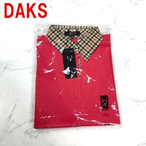 A3837 新品タグ付き ダックス 半袖ポロシャツ 綿 DAKS コットン レッド チェック 開襟 オープンカラー赤系 ピンク 42