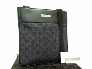 1円 ■極美品■ GUCCI グッチ 27639 200042 GG柄 GGキャンバス×レザー ショルダーバッグ クロスボディ 斜め掛け ブラック系 FC9355