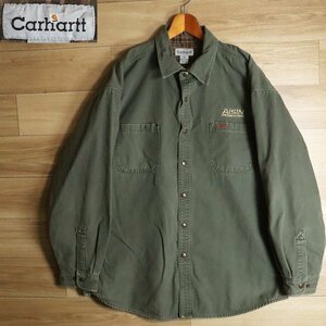 *1Y/Y7.12-2　Carhartt　カーハート　ダック地　ワークシャツ　シャツジャケット　ダブルフェイス　コットンシャツ　裏チェック　カーキ系