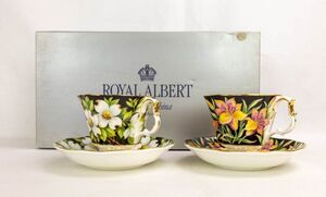 T01-2254 ROYAL ALBERT/カップ＆ソーサー 箱付き プロヴィンシャルフラワーズ ロイヤルアルバート 花柄 金彩 黒 陶芸 イギリス 王室御用達