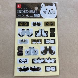 送料110円〜 黒猫　白猫　ハチワレ　インデックスシール　ネコ　猫　シール　フレークシールCAT インデックス　付箋　ふせん