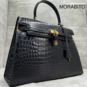 定価300万円!!! 最高峰!!! MORABITO モラビト スカラ28 ハンドバック トップハンドル クロコダイル エキゾチック 金具 鍵 黒 フォーマル