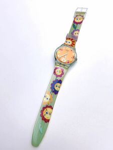 T612 美品 Swatch スウォッチ 腕時計 クォーツ オレンジ文字盤 花柄 フラワー スイス製