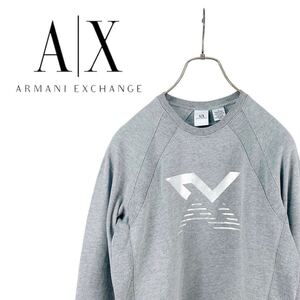 11M546◯ ARMANI EXCHANGE アルマーニエクスチェンジ グレー 胸ロゴ X プリント スウェット トレーナー 秋冬 トップス メンズ S