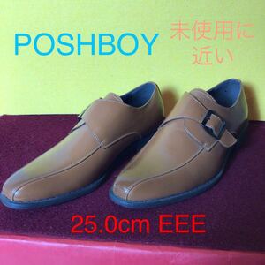 【売り切り!送料無料!】A-104POSHBOY!25.0cm EEE!ビジネスシューズ!メンズビジネスシューズ!ブラウン!未使用に近い!