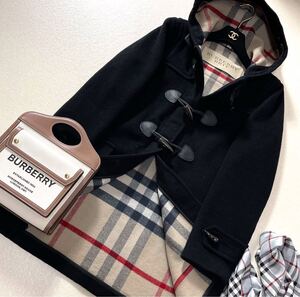 大きいサイズ 超美品 バーバリー BURBERRY バーバリーロンドン ダッフルコート ウールコート ノバチェック BURBERRY BRIT ブラック 40