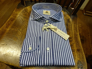 安い！新品　送料無料　イタリア製　ギローバー長袖のシャツ　ネイビー系×白　カッタウェー　L