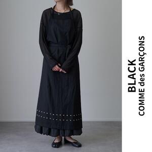 美品 BLACK COMMEdesGARCONS ブラック コムデギャルソン エプロンワンピース ロング丈 スタッズ装飾 ウールギャバジン Lサイズ AD2017