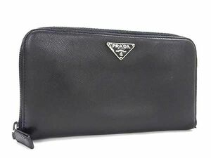 1円 ■美品■ PRADA プラダ サフィアーノレザー ラウンドファスナー 長財布 ウォレット 小銭入れ 札入れ レディース ブラック系 FE4151