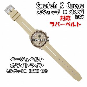 Swatch×OMEGA スウォッチ×オメガ 対応ラバーベルトB 尾錠付き ベージュベルト/ホワイトライン