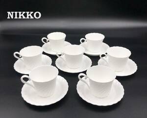 7701401-4【NIKKO】ニッコー Bone China、FINE BONE CHINA/ホワイト カップ＆ソーサー 7客セット