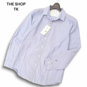 【新品 未使用】 THE SHOP TK タケオキクチ 通年 長袖 ストライプ シャツ Sz.L　メンズ ネイビー ビジカジ　C4T08646_9#C