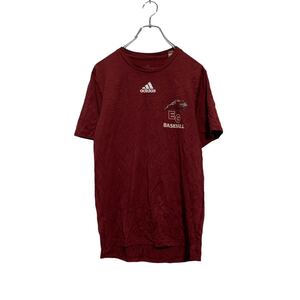 adidas 半袖 プリントTシャツ S バーガンディ アディダス クルーネック 野球 古着卸 アメリカ仕入 a604-6591