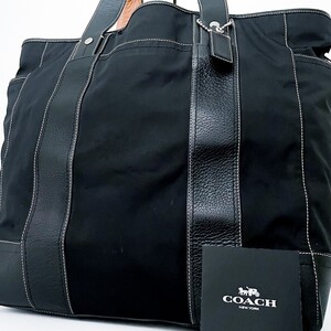 1円■超美品■COACH コーチ ロゴ トートバッグ ビジネス トラベル 旅行 ブリーフケース 大容量 A4 メンズ レディース レザー ブラック 黒