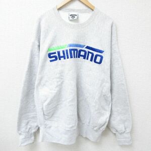 XL/古着 リー Lee 長袖 スウェット メンズ 90s シマノ 刺繍 大きいサイズ クルーネック 薄グレー 霜降り spe 24sep12 中古 スエット トレー