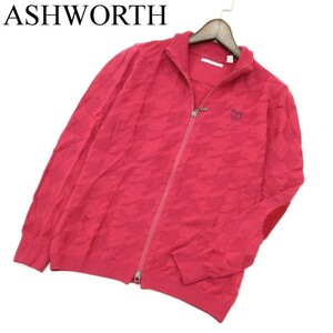 ASHWORTH アシュワース ウール混★ ロゴ刺繍 千鳥柄 エルボーパッチ ニット ブルゾン ジャケット Sz.L　メンズ ゴルフ　A3T11553_A#N