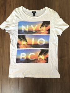 H&M Tシャツ エイチアンドエム プリント サーフ NYC Sサイズ ホワイト半袖Tシャツ