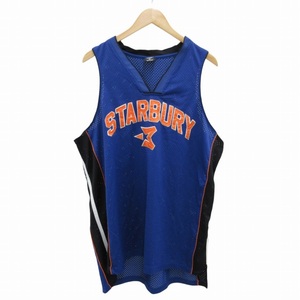 STARBURY バスケットボールシャツ スポーツウエア タンクトップ メッシュ ロゴ ノースリーブ XL 青 ブルー /FF 1009 メンズ