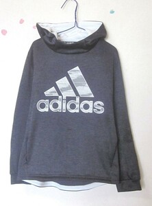 140cm adidas 裏起毛 アディダス 男の子 Clima warm プルパーカー ジャージ素材 パーカー ジュニア キッズ 濃グレー ビッグロゴ 6306